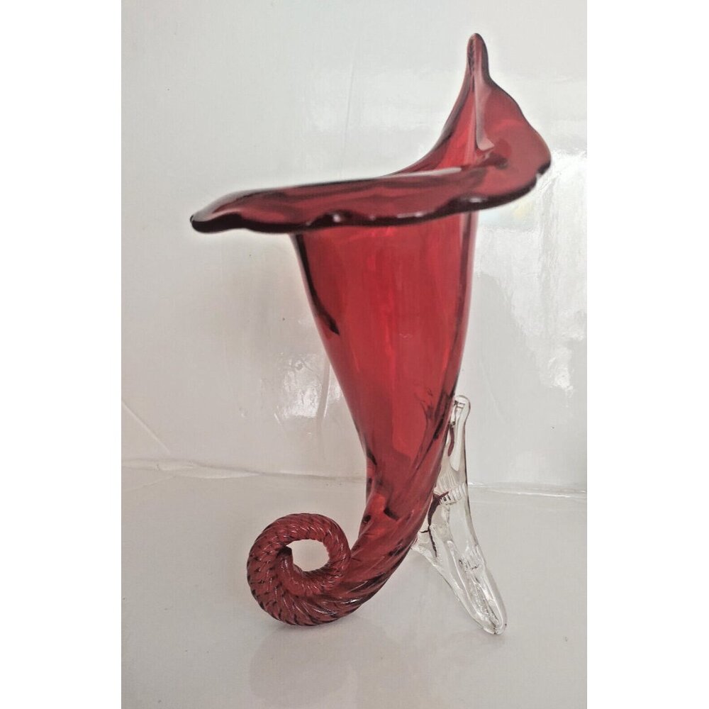 Murano Seguso large cornucopia hand blown vase footed 11"